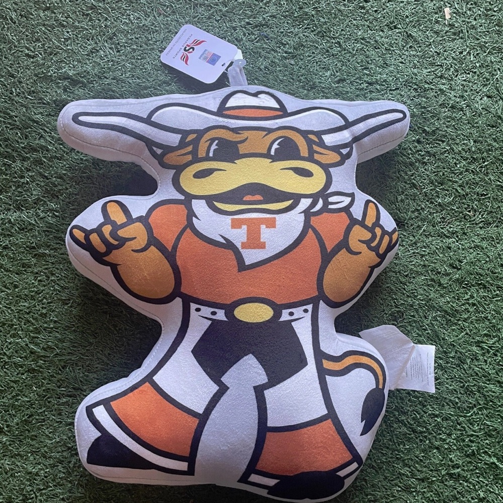 Orange and White univ of Texas Longhorn Mascot Pillow NEW